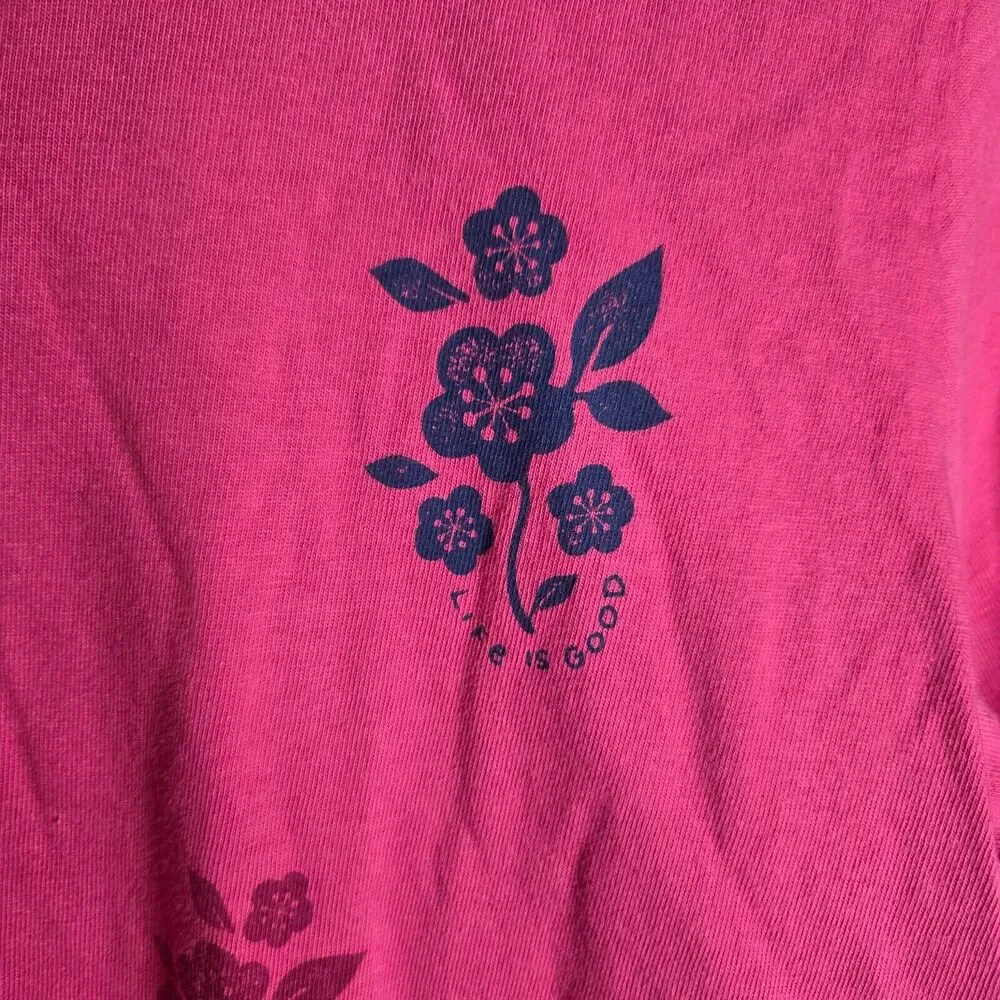 Life is Good Long Sleeve Crusher Tee Pink Floral Womens Large - Picture 6 of 7